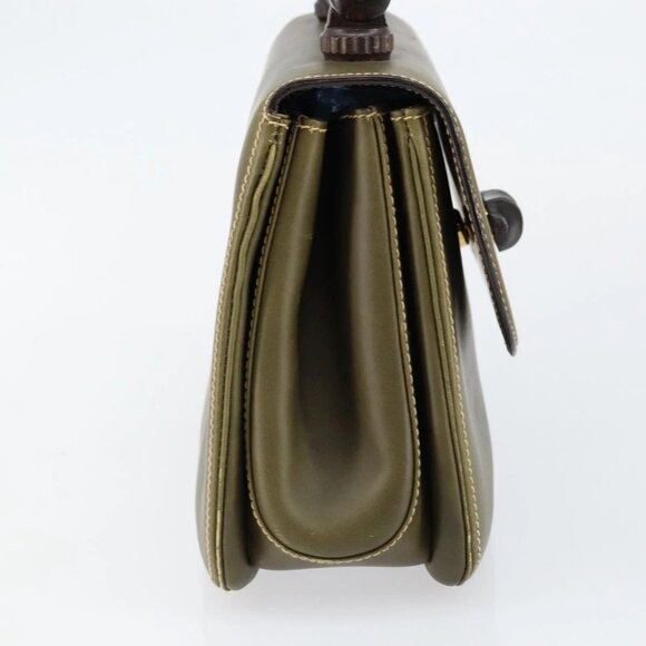 GUCCI Bamboo Hand Bag Leather Khaki Gold Auth ep11339 - Picture 6 of 16